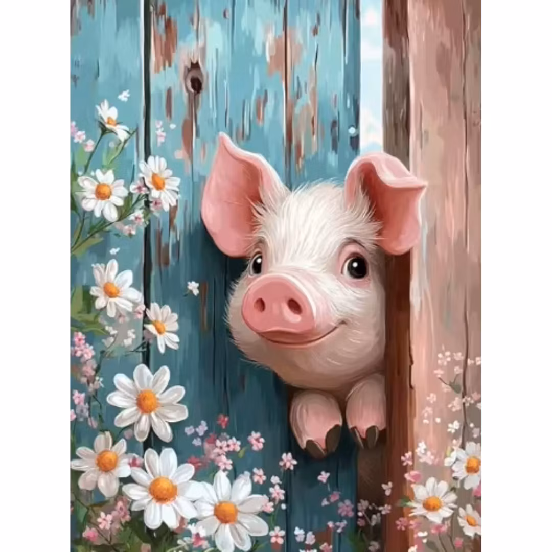 Diamanttavla Söt Gris 30x40