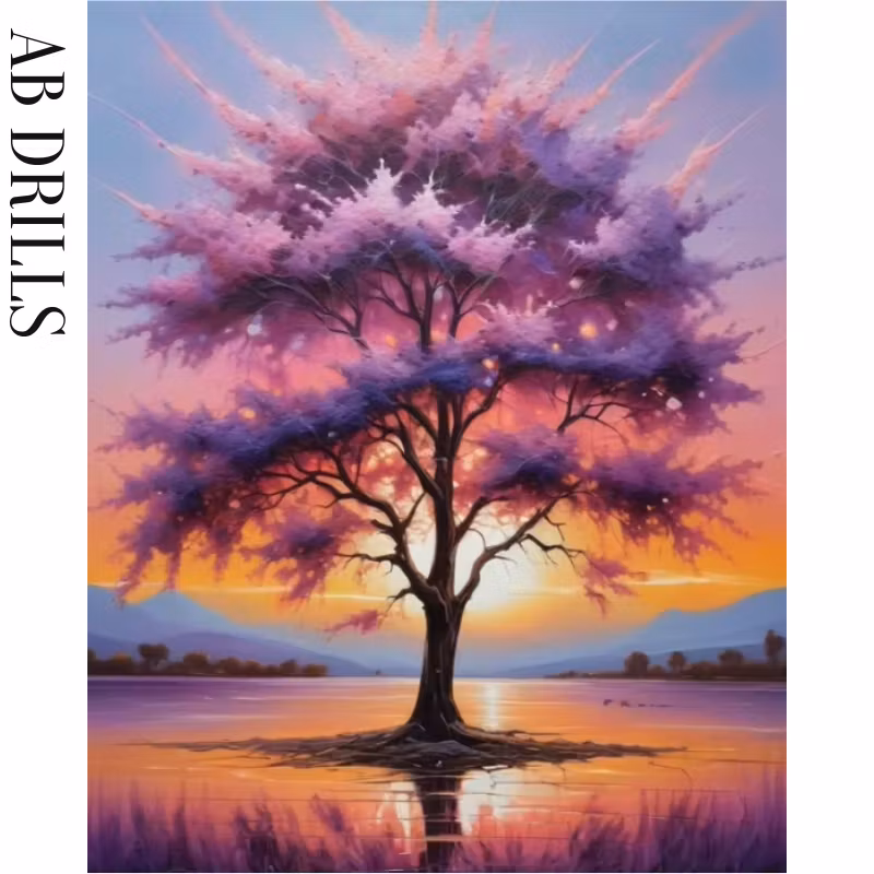 Diamanttavla AB Drills Träd Solnedgång 40x50