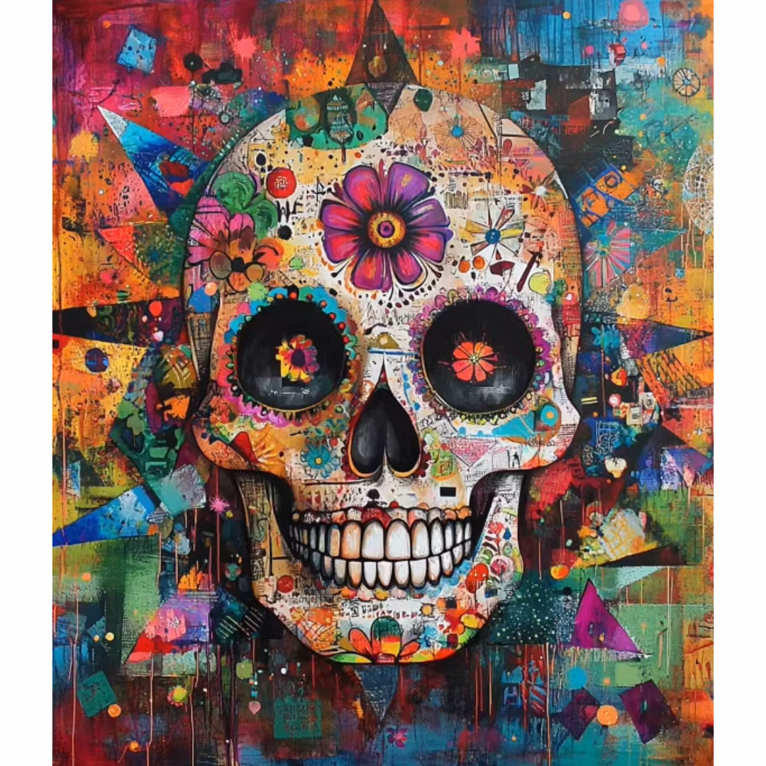 Diamanttavla Skull Flowers 40x50