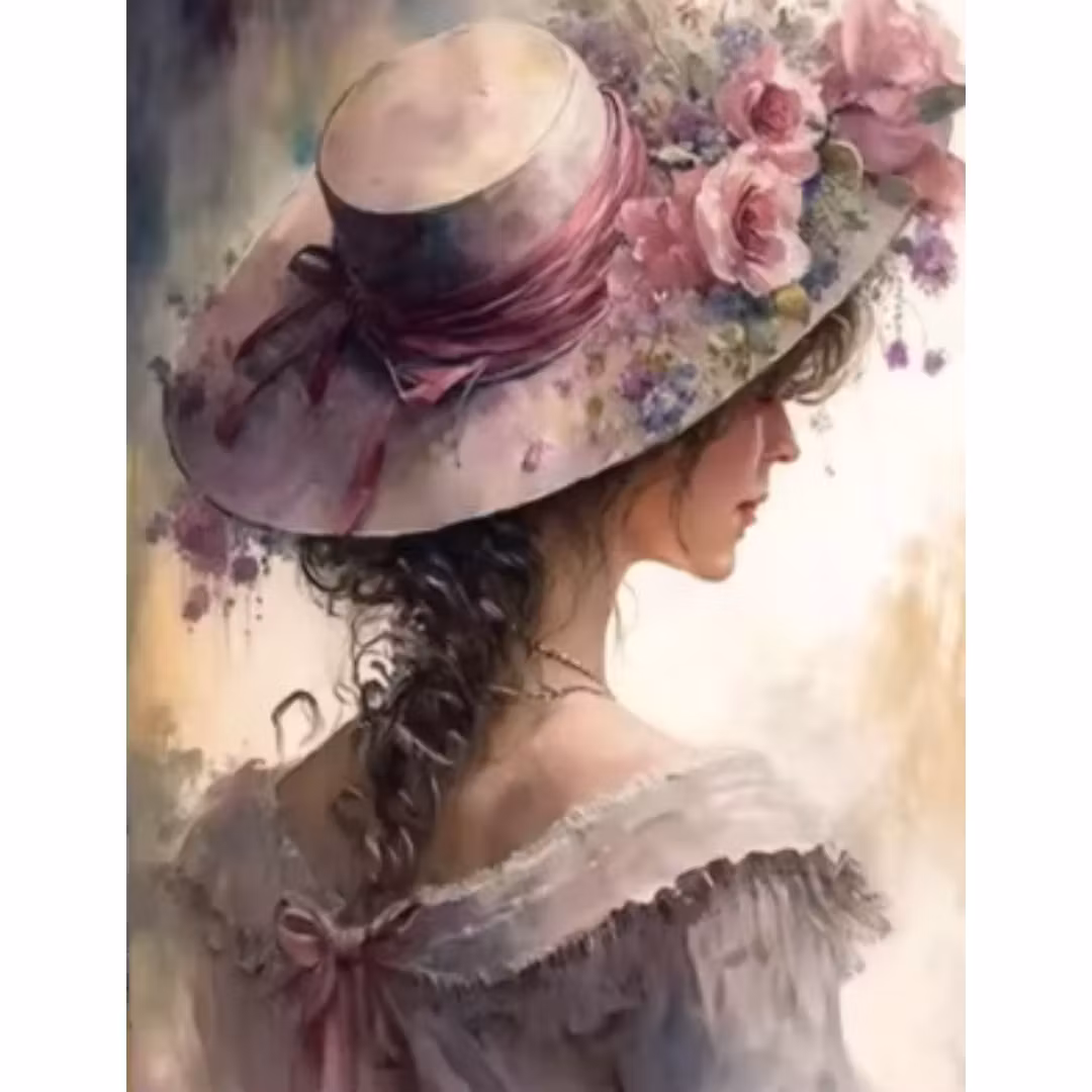 Diamanttavla Woman Flowerhat 40x50