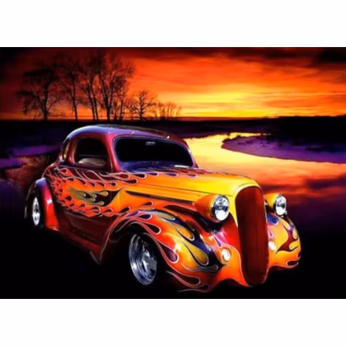 Diamanttavla Car Fire 40x50