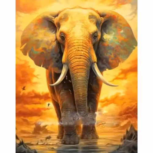 Diamanttavla Elefant Solnedgång 40x50
