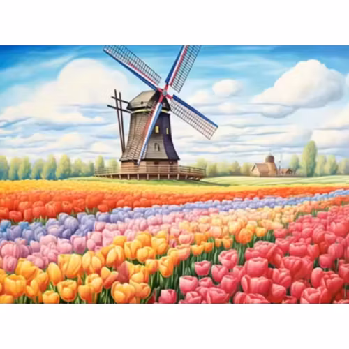 Diamanttavla Väderkvarn Tulpaner 40x50