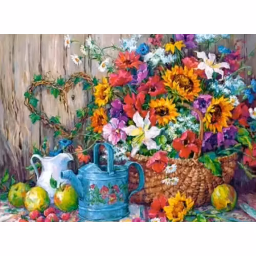 Diamanttavla Sommarbukett I Korg 40x50