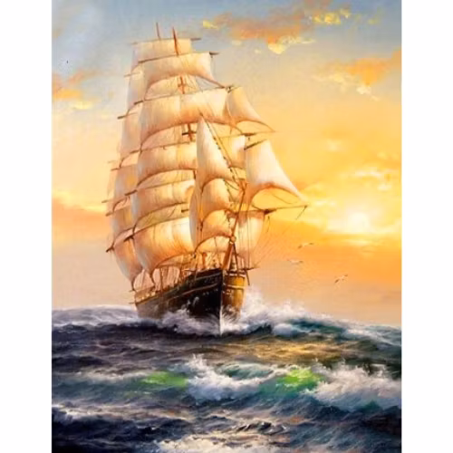 Diamanttavla Skepp I Solnedgång 40x50