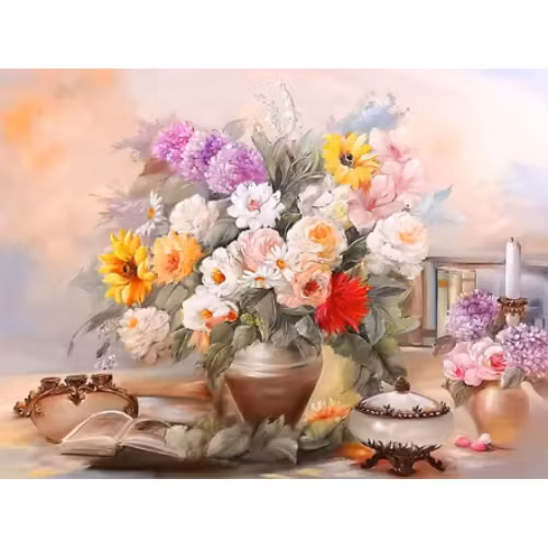 Diamanttavla Buketter På Bord 40x50