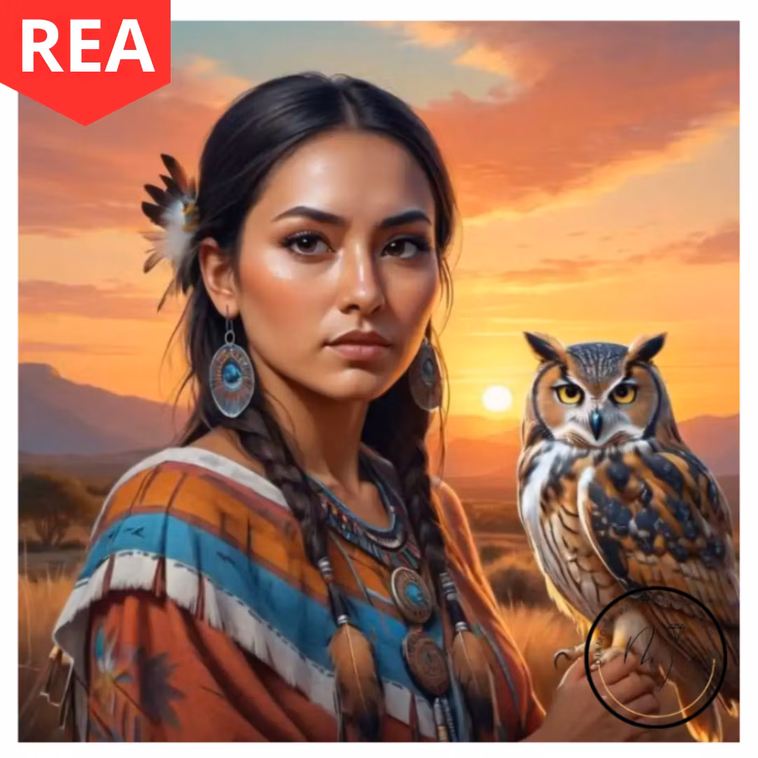 Diamanttavla Kvinna Med Uggla  50x50 -REA