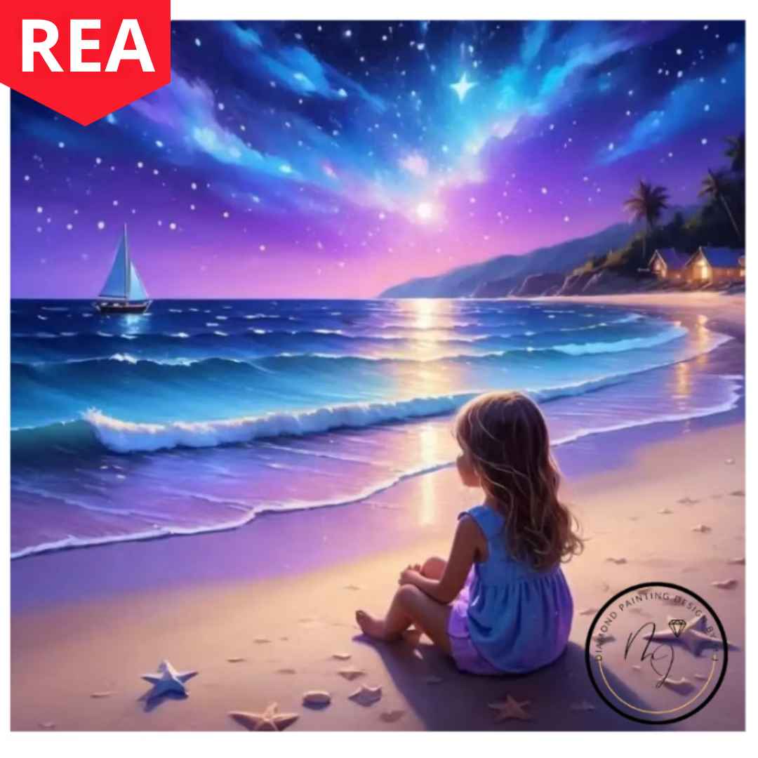 Diamanttavla Flicka På Strand 40x40 -REA