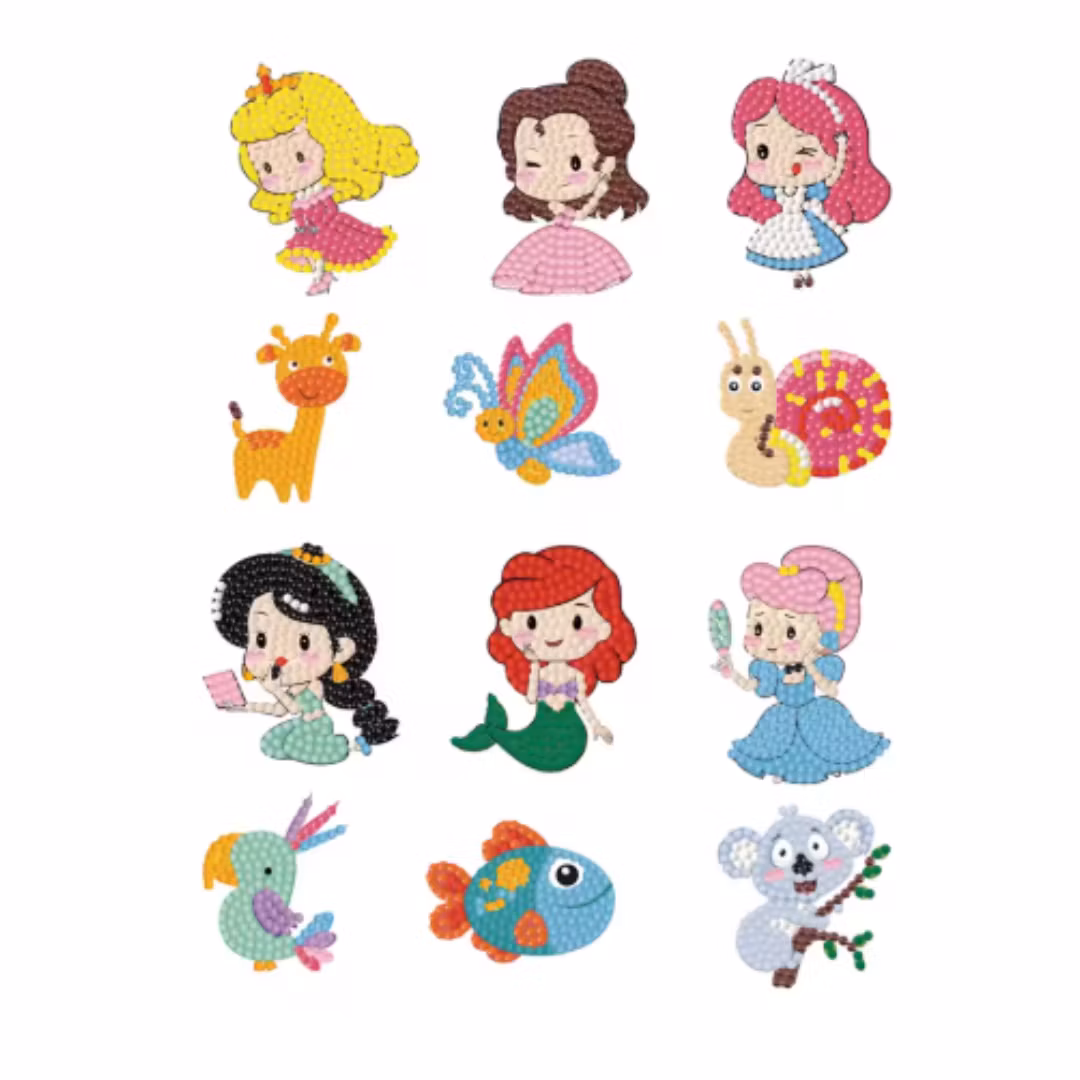 Diamond Painting Stickers Prinsessor Och Djur 12 st