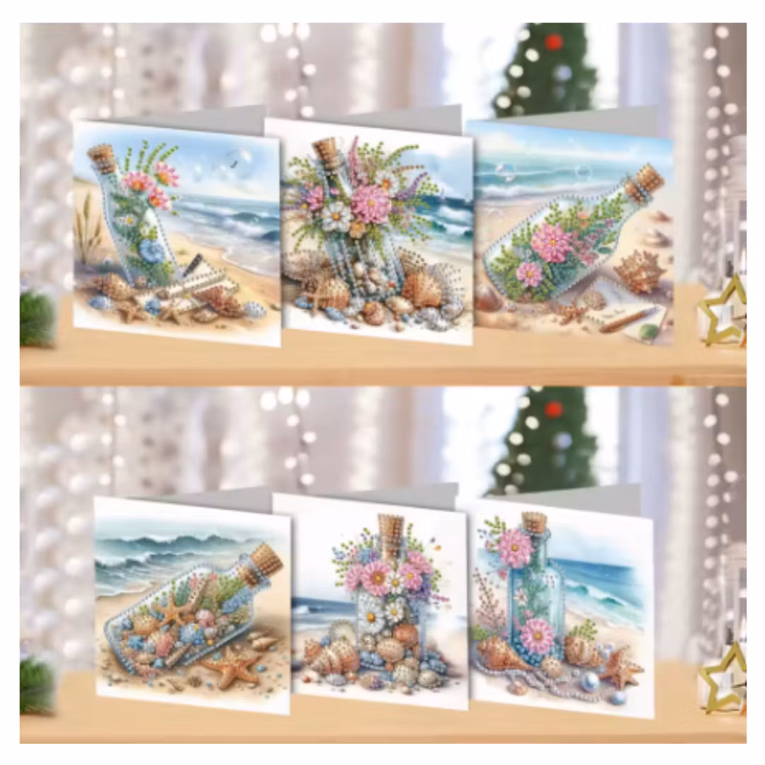 Diamond Painting Kort 6-Pack Beach Bottle