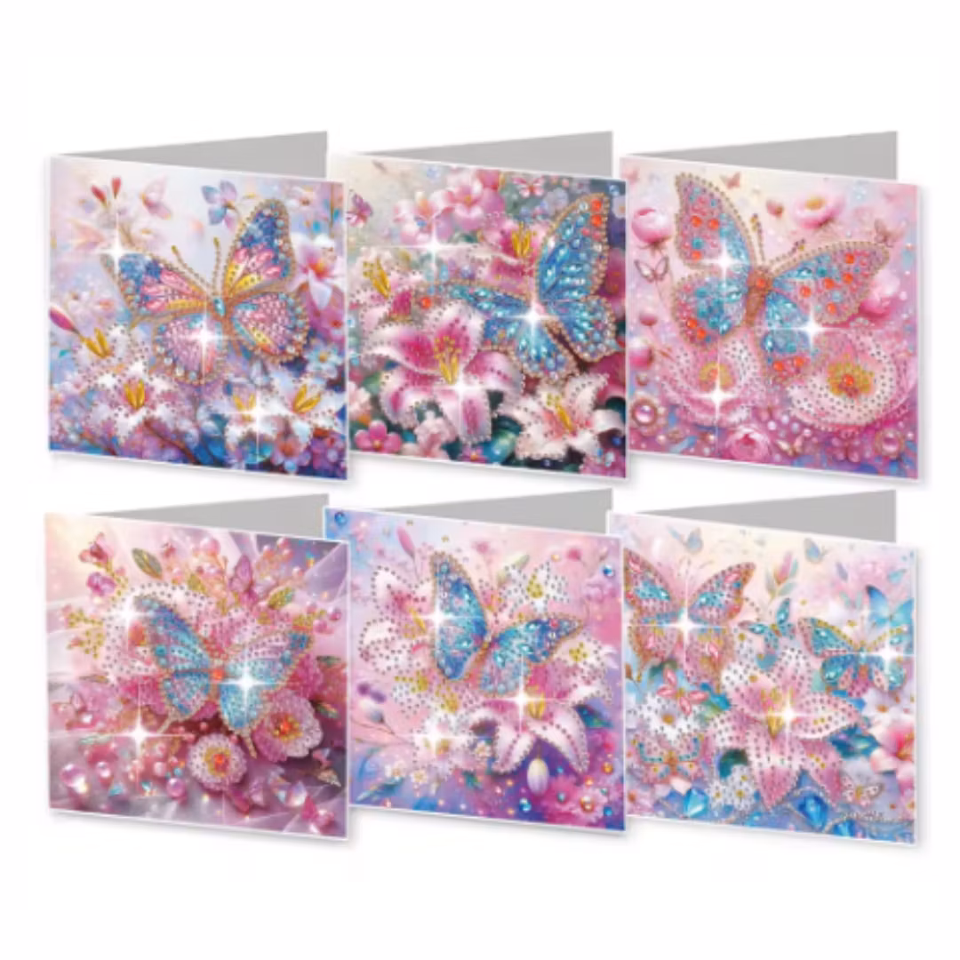 Diamond Painting Kort 6-Pack Butterflies
