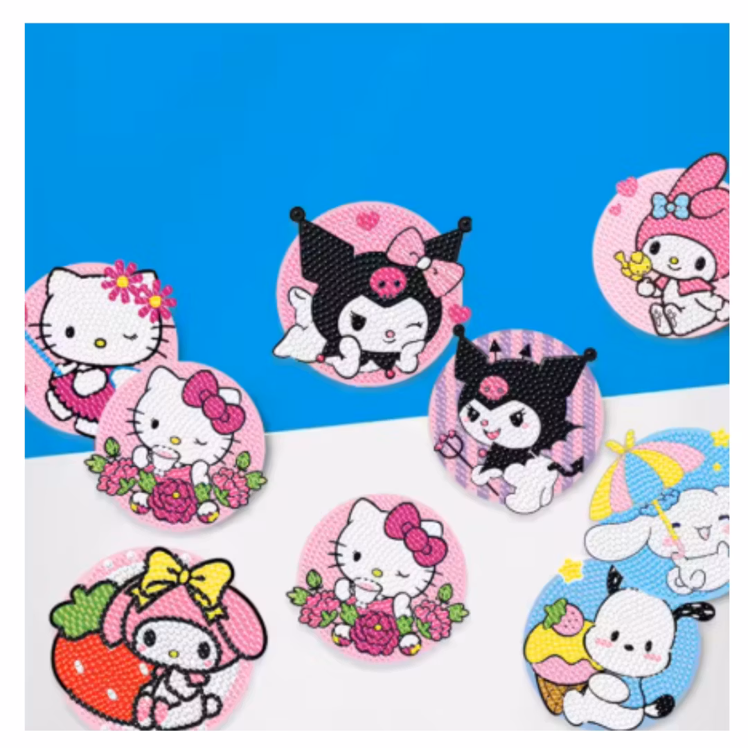 Diamond Painting Glasunderlägg 8-Pack Hello Kitty Mede Vänner