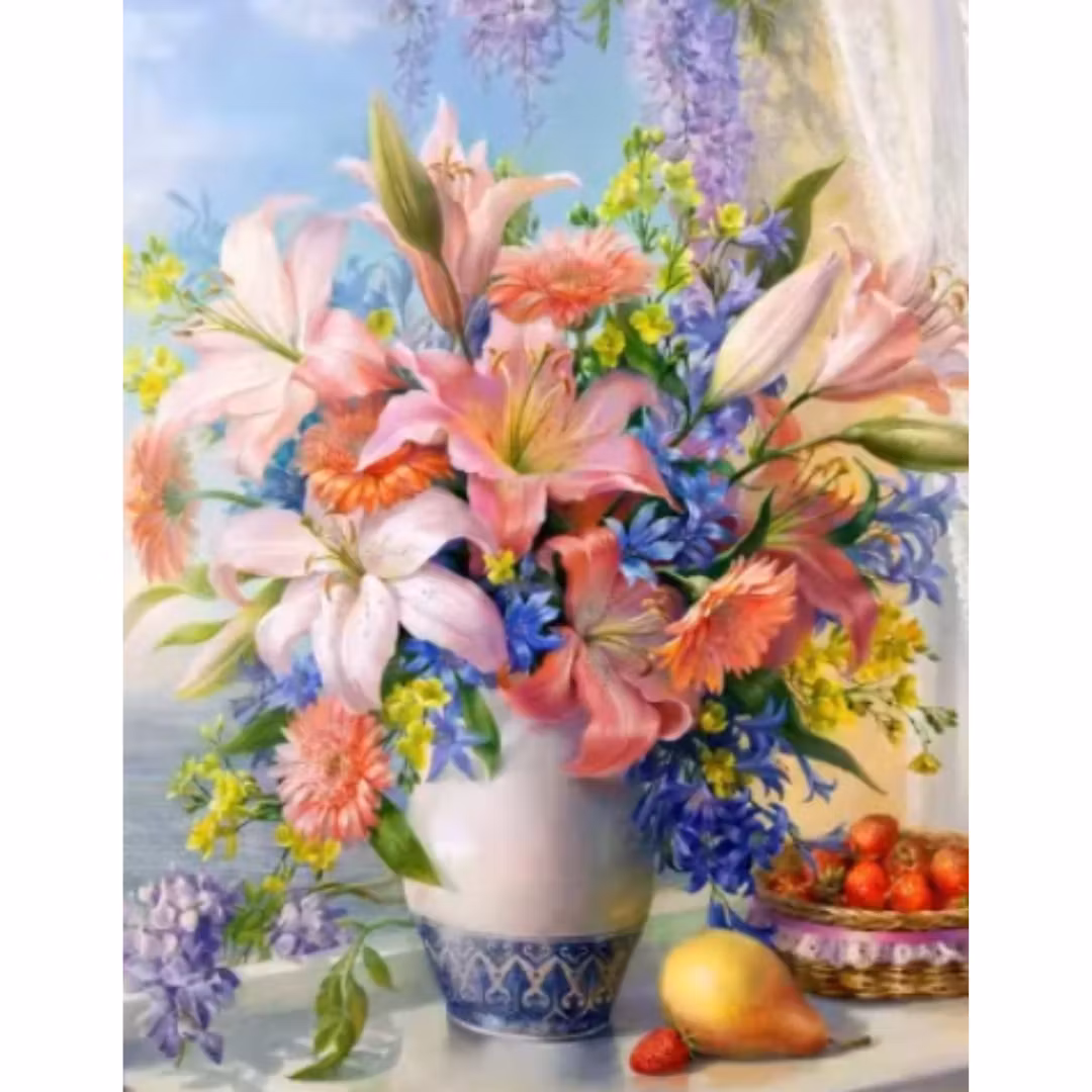 Diamanttavla Bukett Liljor 40x50