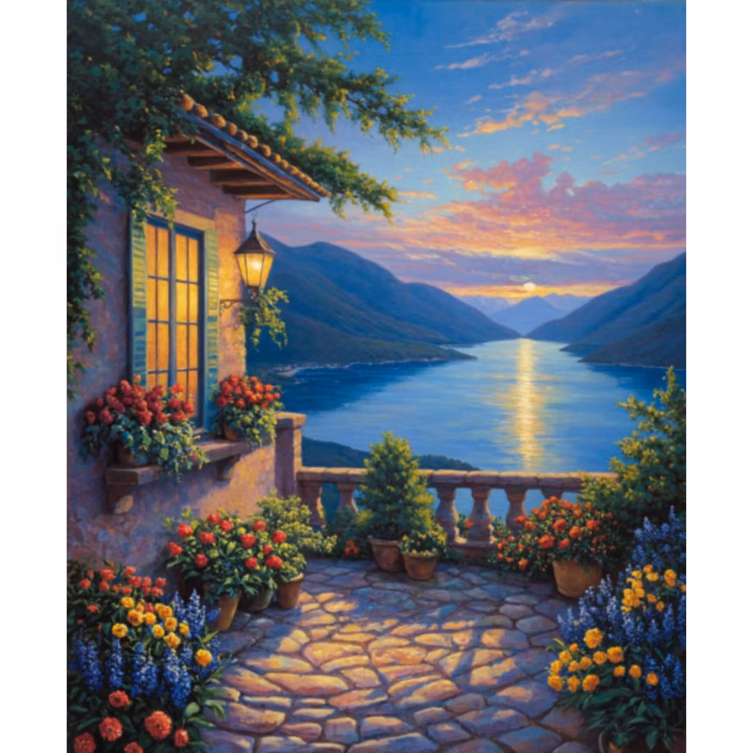 Diamanttavla Solnegång Mellan Bergen 40x50