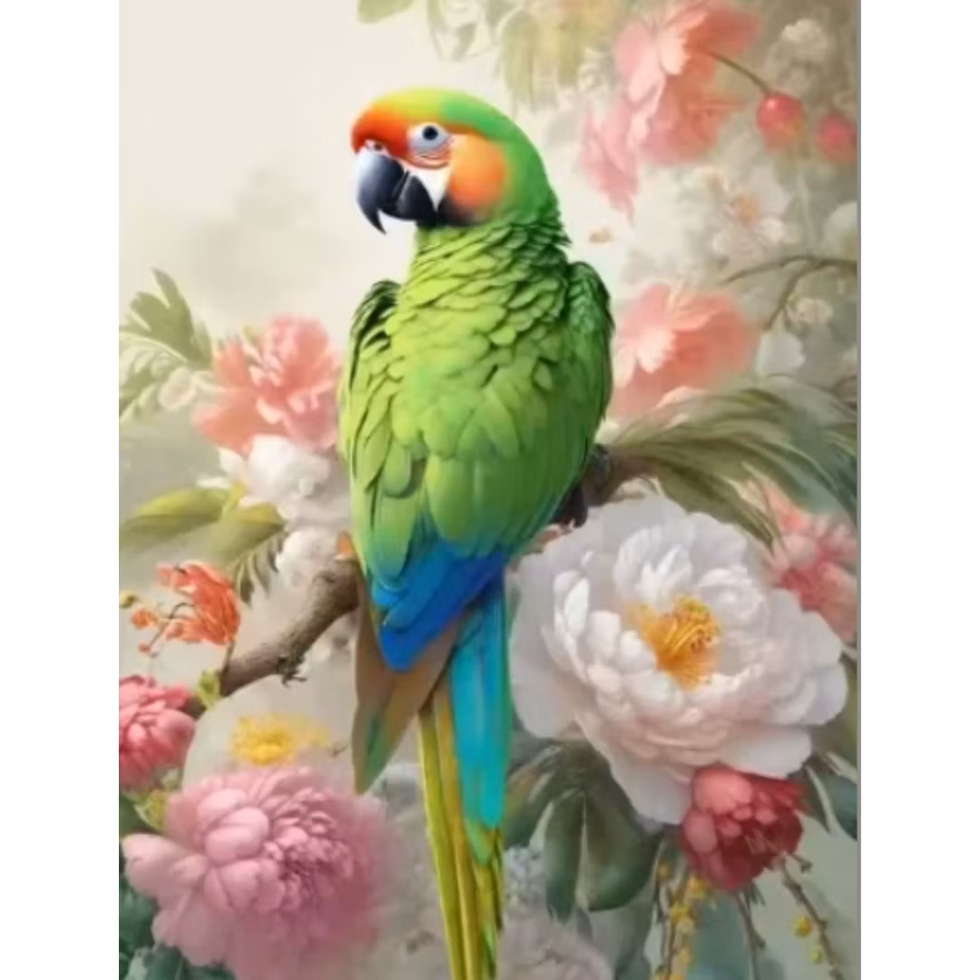 Diamanttavla Parrot Blooming Tree 40x50