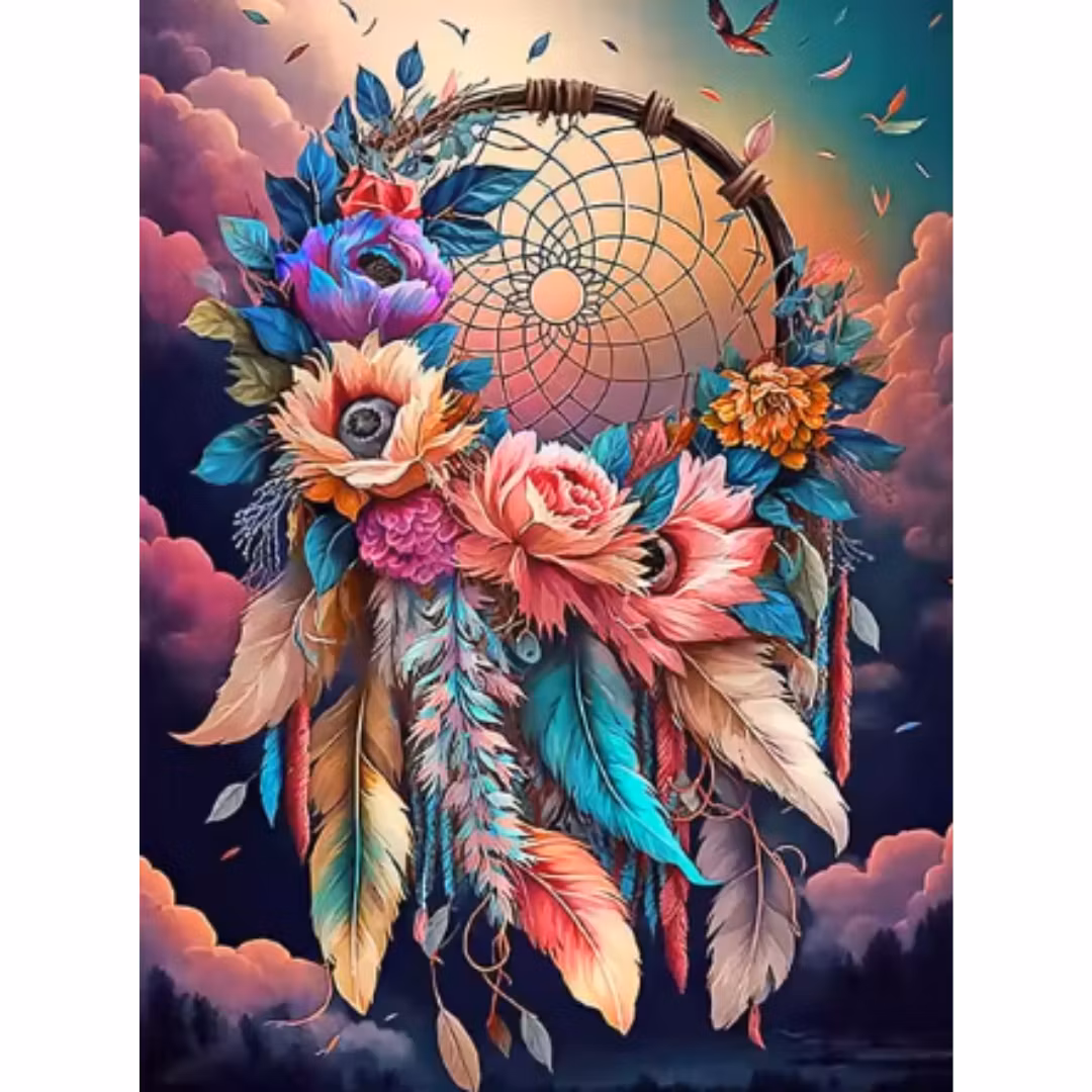 Diamanttavla Dreamcatcher Flowers (Runda Pärlor)  40x50