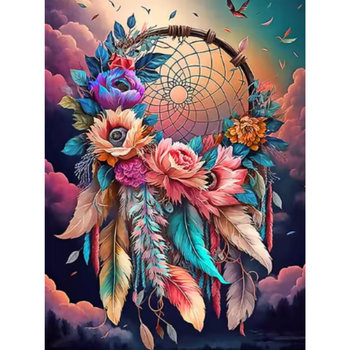 Diamanttavla Dreamcatcher Flowers (Runda Pärlor)  40x50