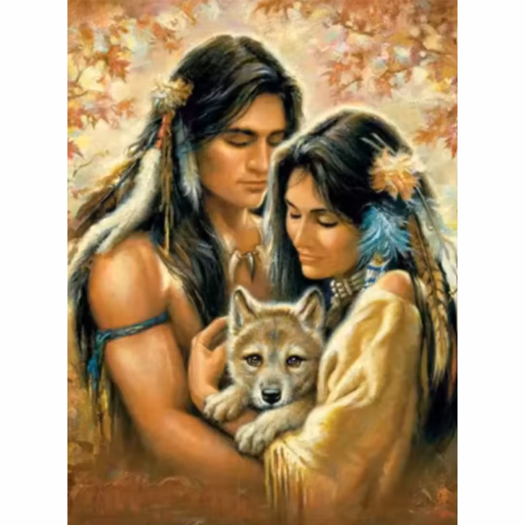 Diamanttavla Couple And Wolf 40x50