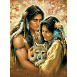 Diamanttavla Couple And Wolf 40x50