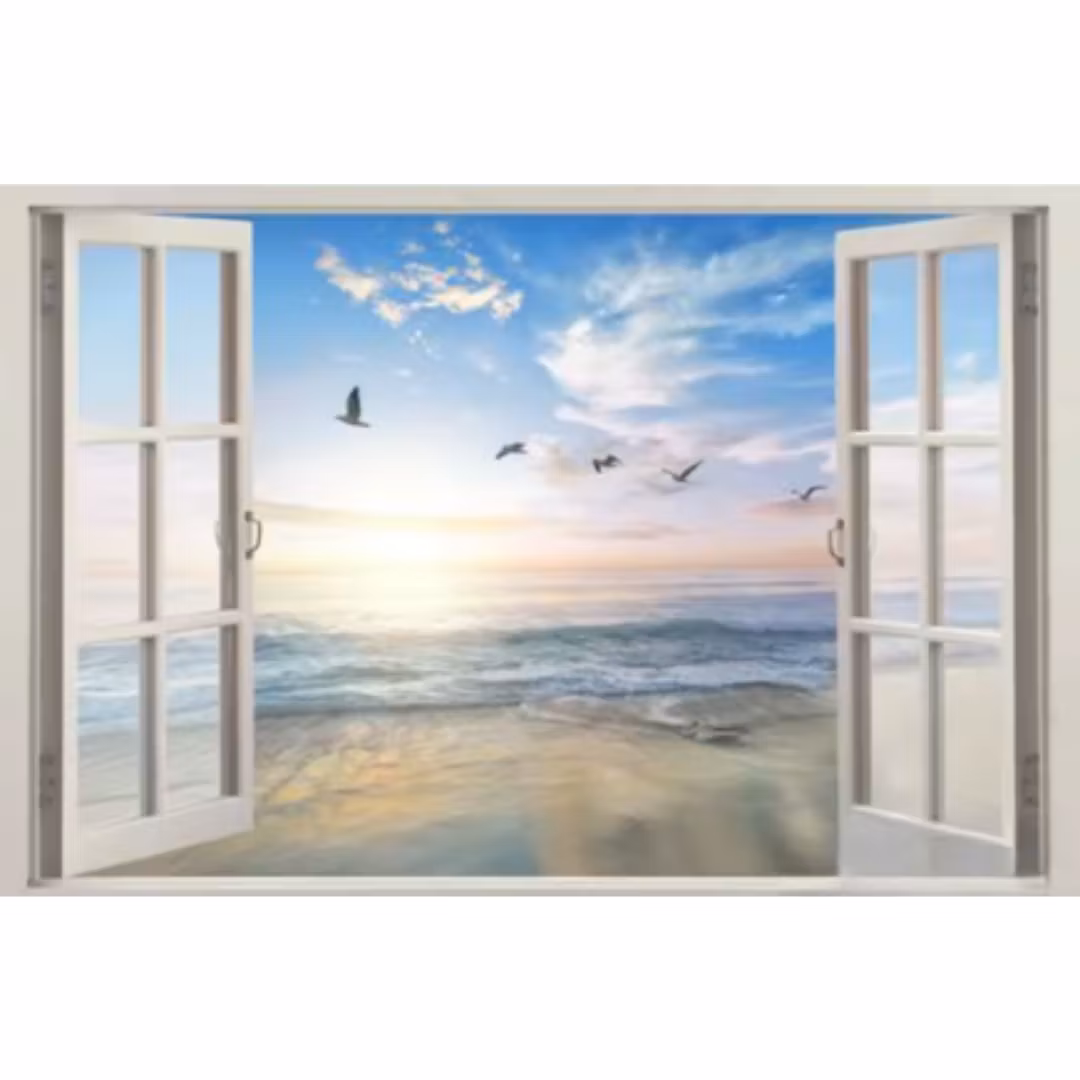 Diamanttavla Window Sunset Ocean 50x70