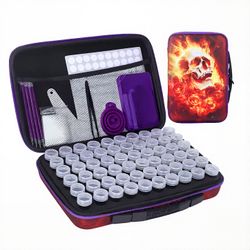 Pärlförvaring Väska Burning Skull Med 60 Burkar Och tillbehör