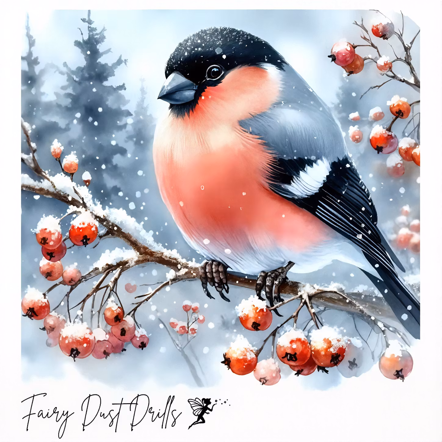 Diamanttavla Fairy Dust Drills Domherre 40x40