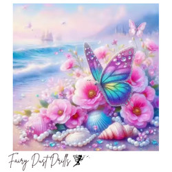 Diamanttavla Fairy Dust Drills Fjäril Strand 40x40
