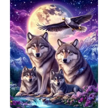 Diamanttavla Wolffamily And Eagle 40x50