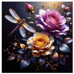 Diamanttavla Dragonfly And Roses 40x40 - Leverans v. 28