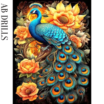 Diamanttavla AB Drills Peackock And Flowers 40x50