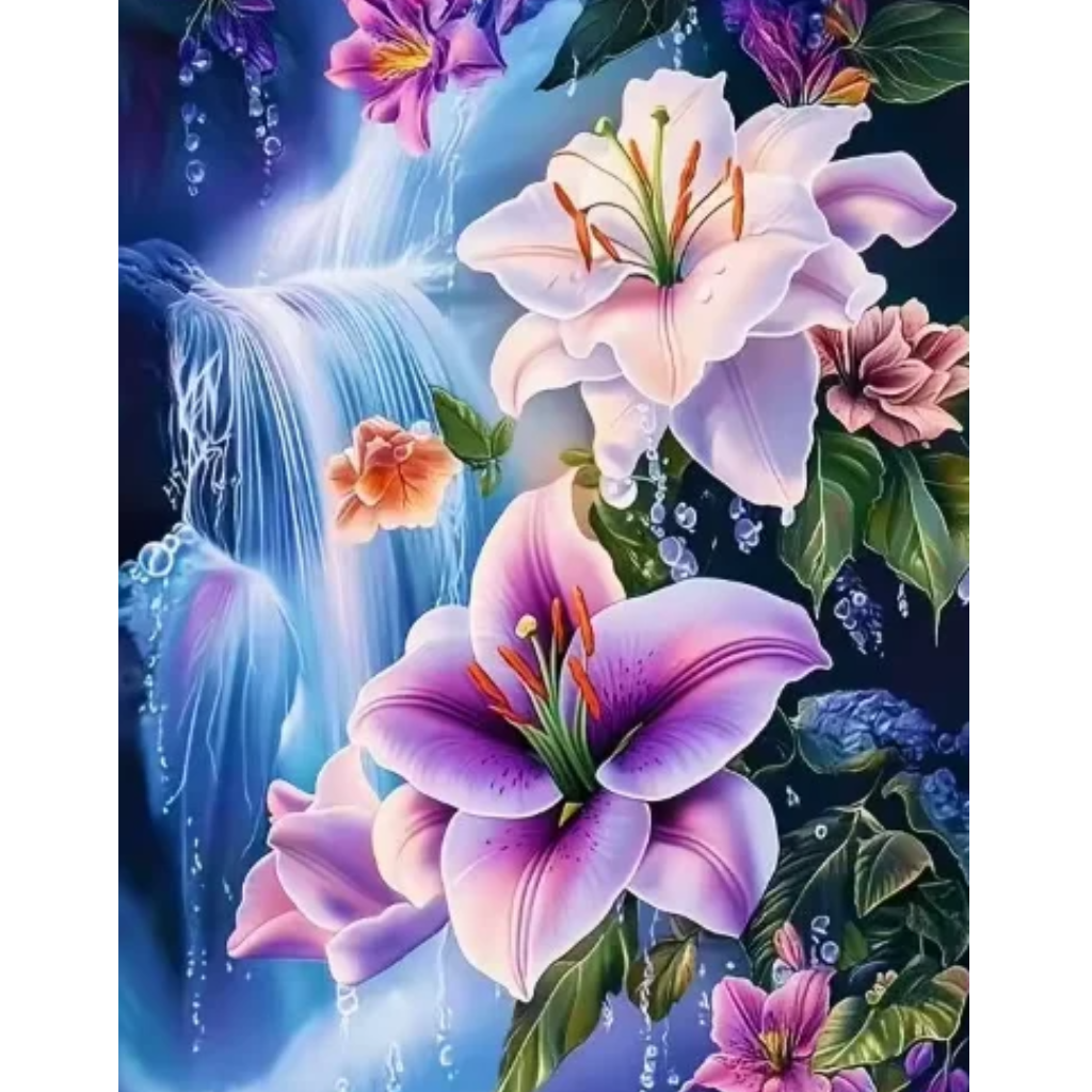 Diamanttavla Blommor Vattenfall 40x50 - Leverans v. 29