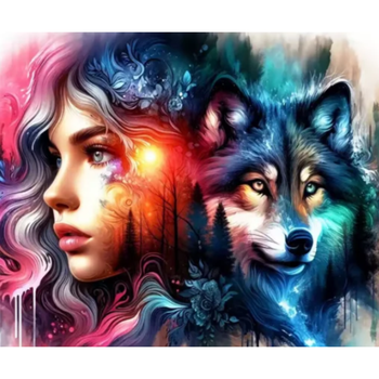 Diamanttavla Woman And Wolf 40x50