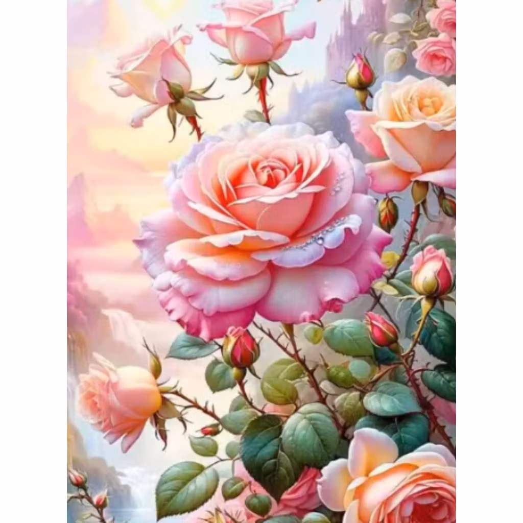 Diamanttavla Rosa Bergsrosor 40x50