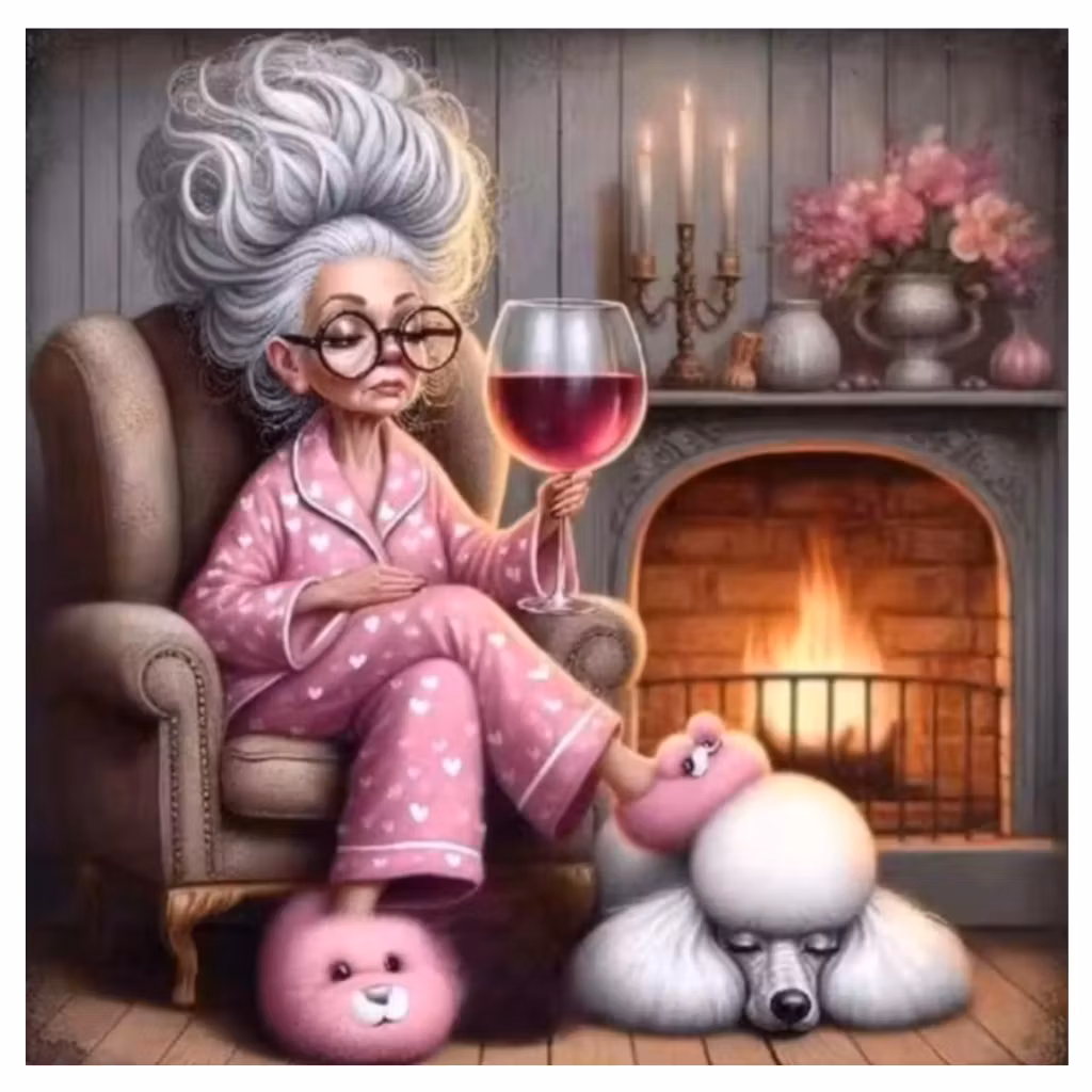 Diamanttavla Grandma With Dog 40x40