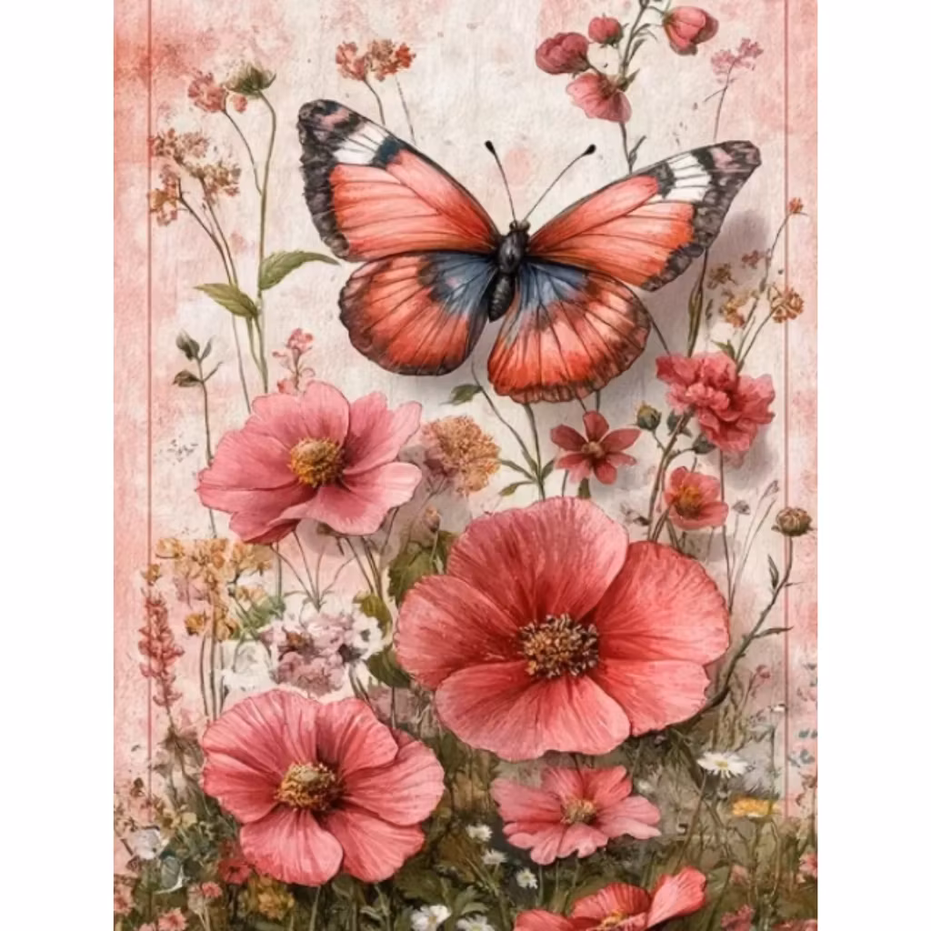 Diamanttavla Poppy And Butterfly 50x70