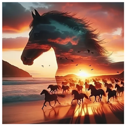 Diamanttavla Sunset Horses 50x50 - Leverans vecka 29