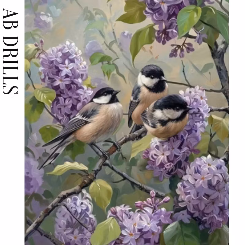Diamanttavla AB Drills Fåglar Syrenbuske 40x50