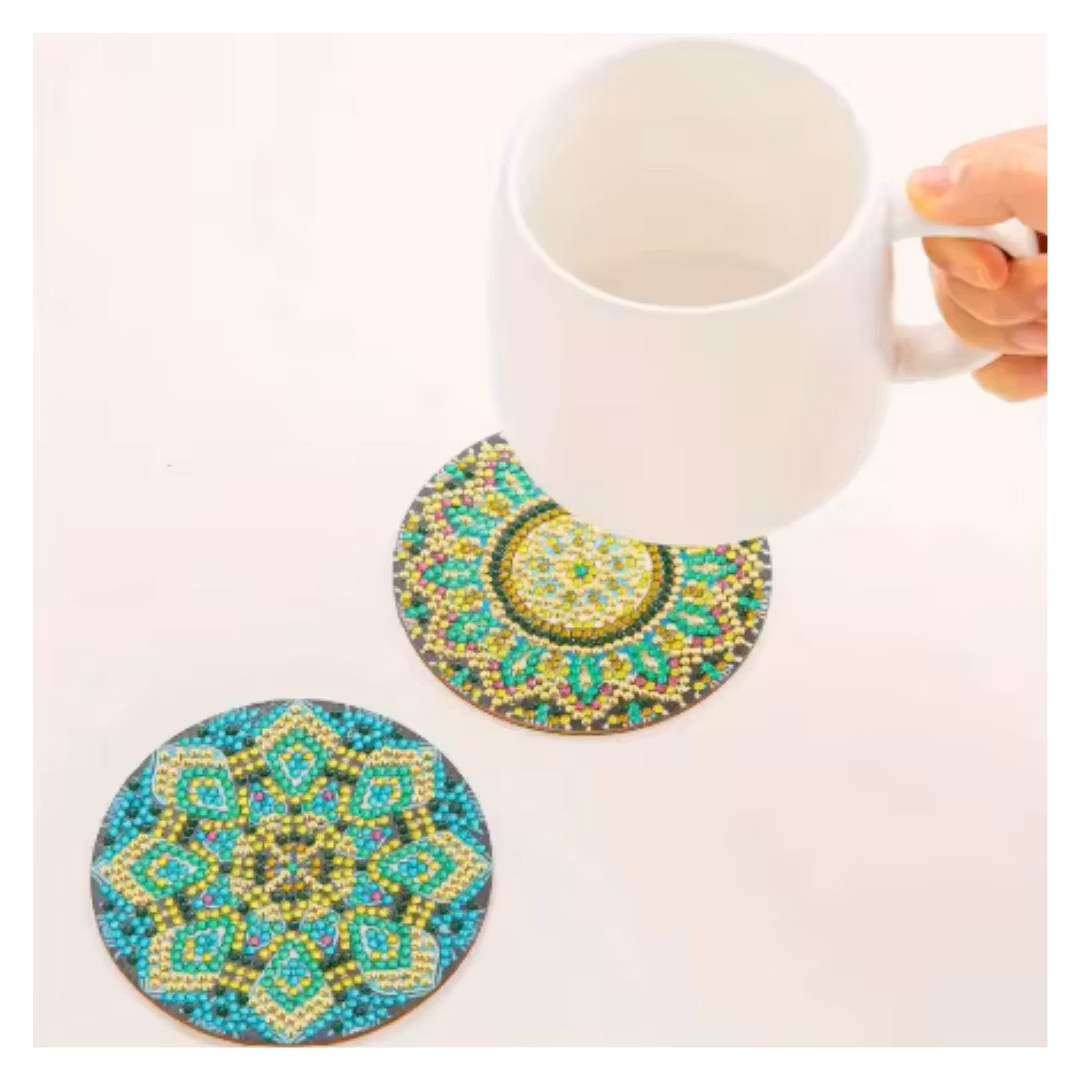 Diamond Painting Glasunderlägg 6-pack Mandala Green