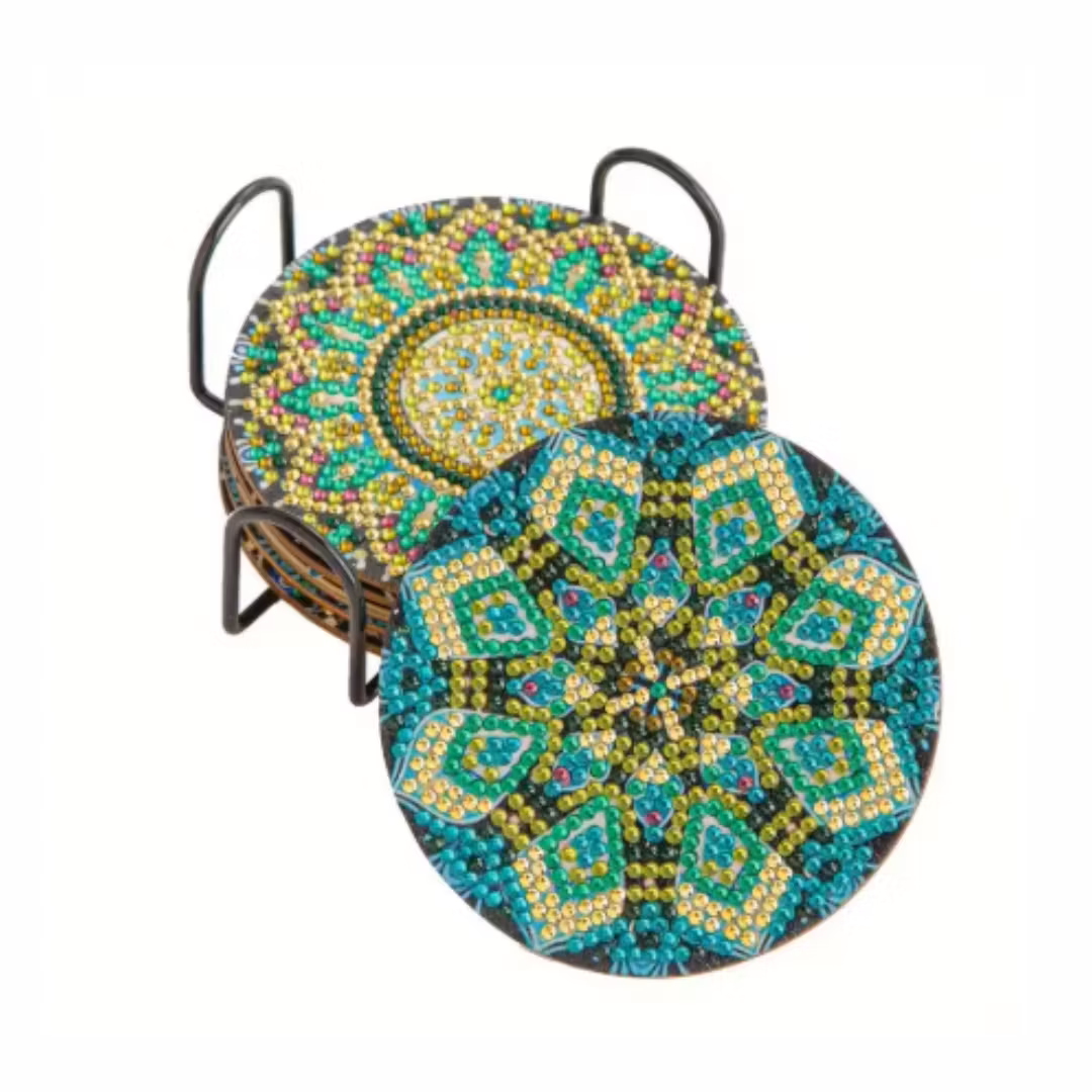 Diamond Painting Glasunderlägg 6-pack Mandala Green