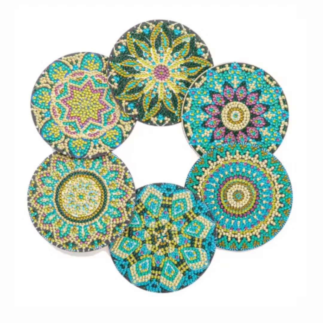 Diamond Painting Glasunderlägg 6-pack Mandala Green