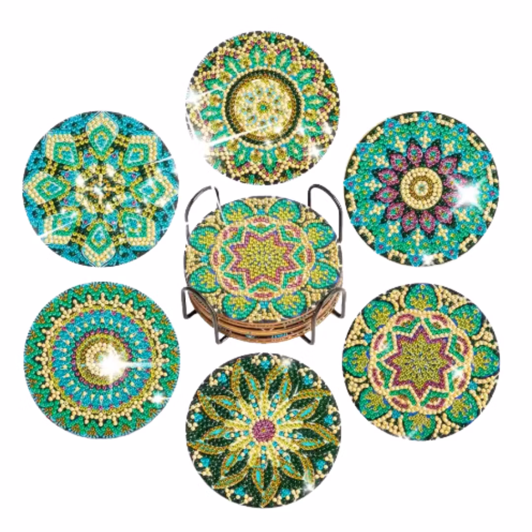 Diamond Painting Glasunderlägg 6-pack Mandala Green