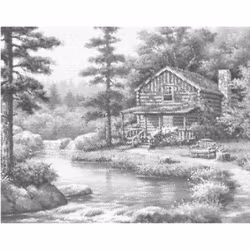 One Color Dot Painting Skogsstuga 40x50