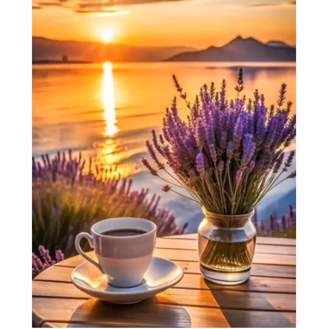 Diamanttavla Kaffe I Solnedgången 40x50