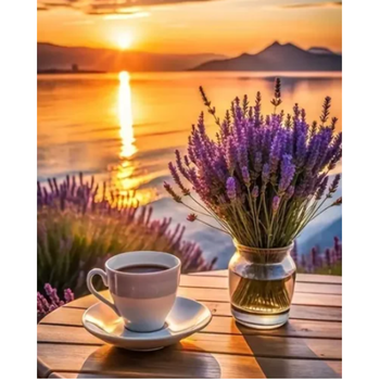 Diamanttavla Kaffe I Solnedgången 40x50