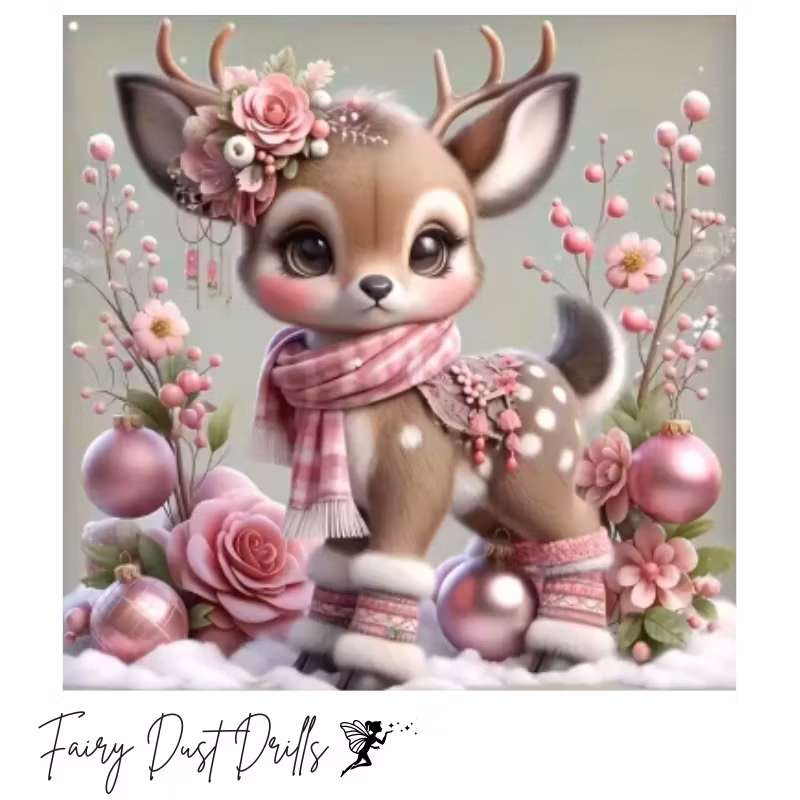 Diamanttavla Fairy Dust Drills Deer Pink Christmas 40x40