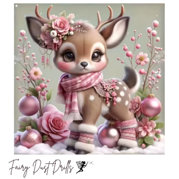 Diamanttavla Fairy Dust Drills Deer Pink Christmas 40x40