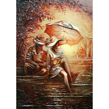 Diamanttavla Lovers In Boat (Runda) 40x50