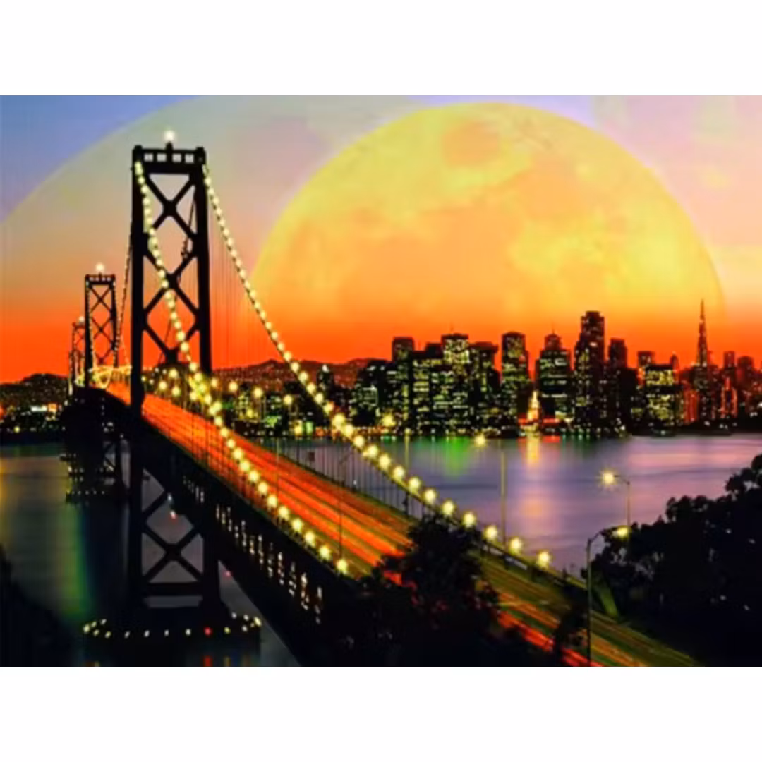 Diamanttavla Bridge City By Night 50x40