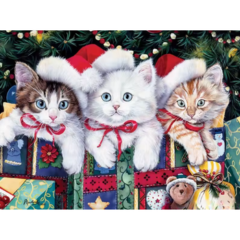 Diamanttavla Christmas Cats 40x50