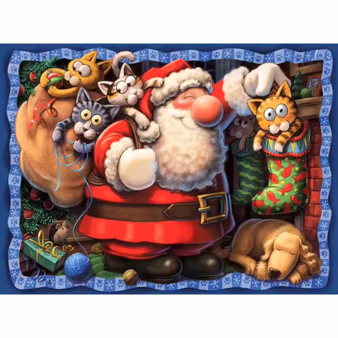 Diamanttavla Santa And Pets 40x50
